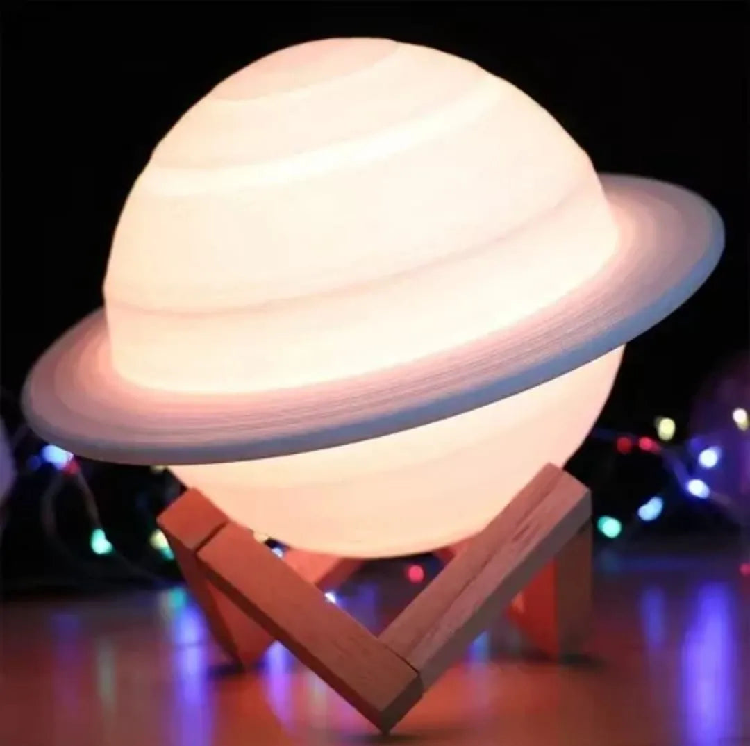 Lámpara Luna Planeta Saturno 3D 16 cm Recargable Led Usb Velador