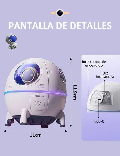 Humidificador Astronauta con LED – Vaporizador Ambiental Silencioso y Portátil