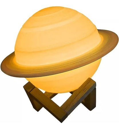 Lámpara Luna Planeta Saturno 3D 16 cm Recargable Led Usb Velador