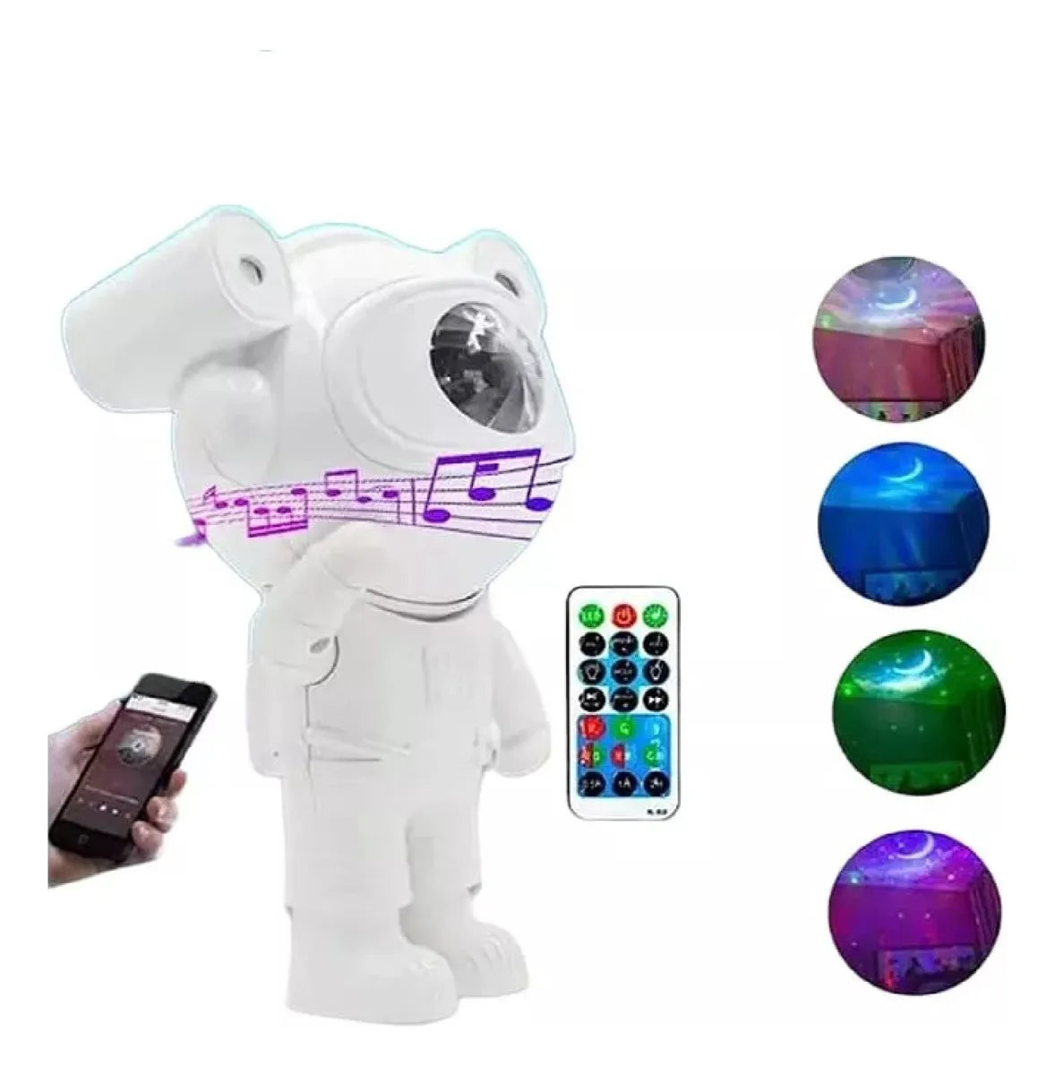 Lámpara y Parlante LED Astronauta Blanco 19cm para Decoración y Ambiente Estelar