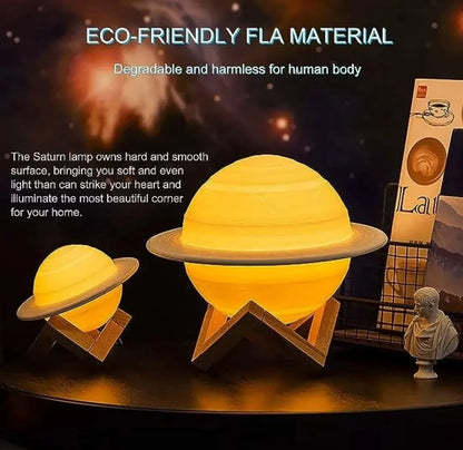 Lámpara Luna Planeta Saturno 3D 16 cm Recargable Led Usb Velador