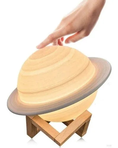 Lámpara Luna Planeta Saturno 3D 16 cm Recargable Led Usb Velador
