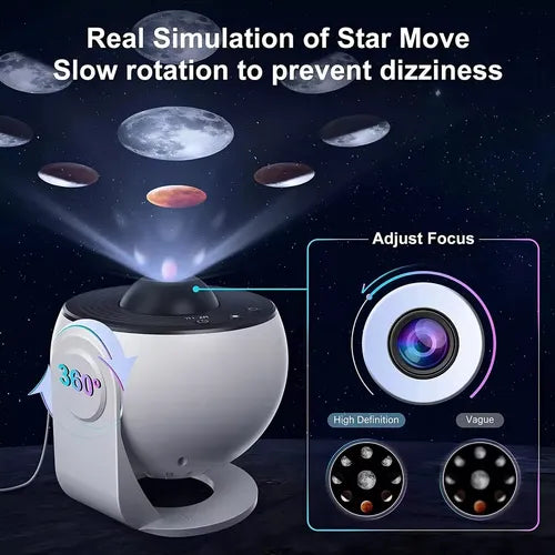 Proyector de Estrellas Cielo Estrellado con 12 Discos y Rotación 360° | Luz Nocturna USB