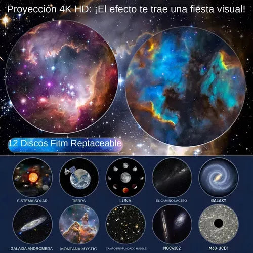 Proyector de Estrellas Cielo Estrellado con 12 Discos y Rotación 360° | Luz Nocturna USB