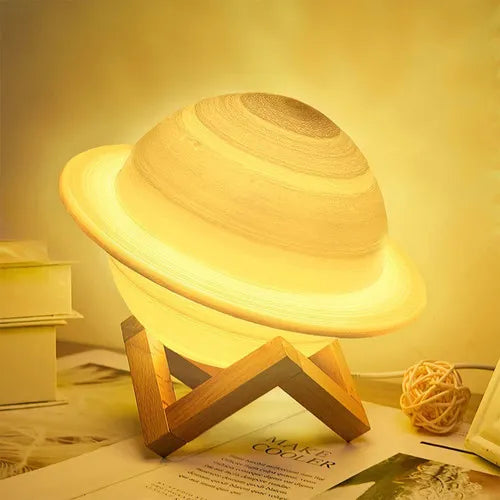 Lámpara Luna Planeta Saturno 3D 16 cm Recargable Led Usb Velador