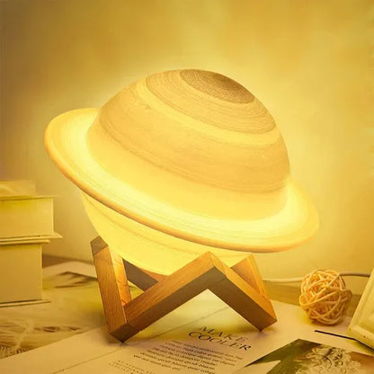 Lámpara Luna Planeta Saturno 3D 16 cm Recargable Led Usb Velador