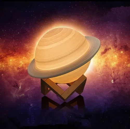 Lámpara Luna Planeta Saturno 3D 16 cm Recargable Led Usb Velador