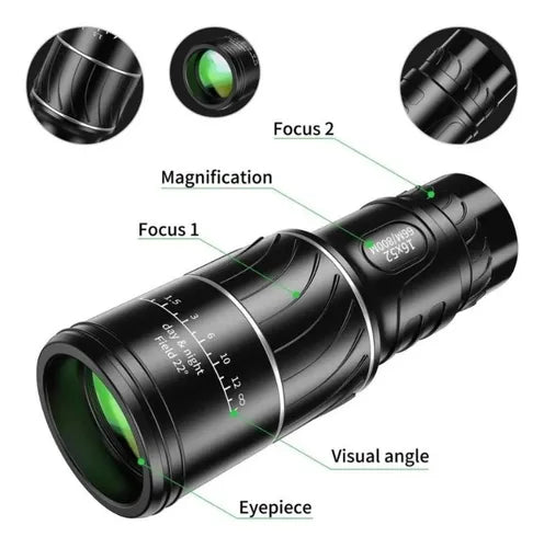 Telescopio Monocular 16x52 Impermeable Visión Nocturna Compacto HD
