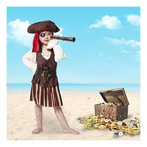 Set de Telescopio Decorativo con Brújula y Parche Pirata | Accesorios para Eventos Temáticos y Cosplay