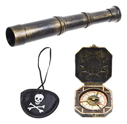 Set de Telescopio Decorativo con Brújula y Parche Pirata | Accesorios para Eventos Temáticos y Cosplay