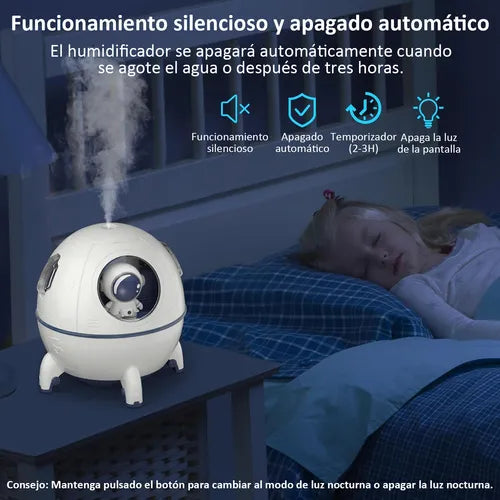 Humidificador Astronauta con LED – Vaporizador Ambiental Silencioso y Portátil