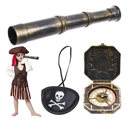 Set de Telescopio Decorativo con Brújula y Parche Pirata | Accesorios para Eventos Temáticos y Cosplay